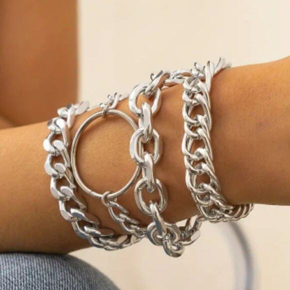 4 pcs Punk Style Gold or Silver Plated Chain Bracelet - Picture 2 of 7